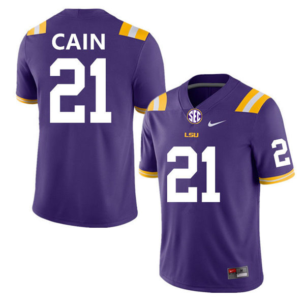 Mens Youth LSU Tigers #21 Noah Cain College Football Game Jersey Purple