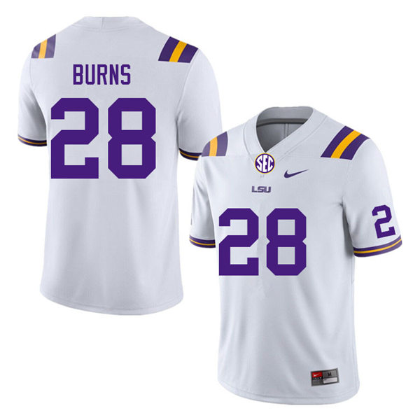 Mens Youth LSU Tigers #28 Major Burns College Football Game Jersey White