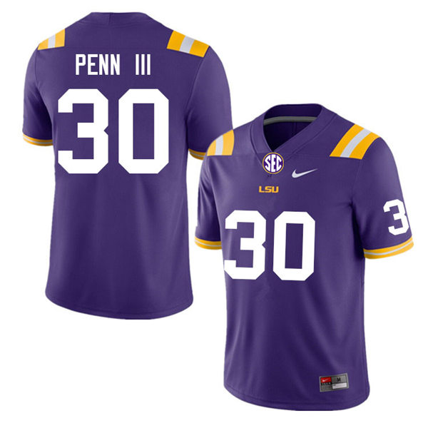 Mens Youth LSU Tigers #30 Greg Penn III College Football Game Jersey Purple