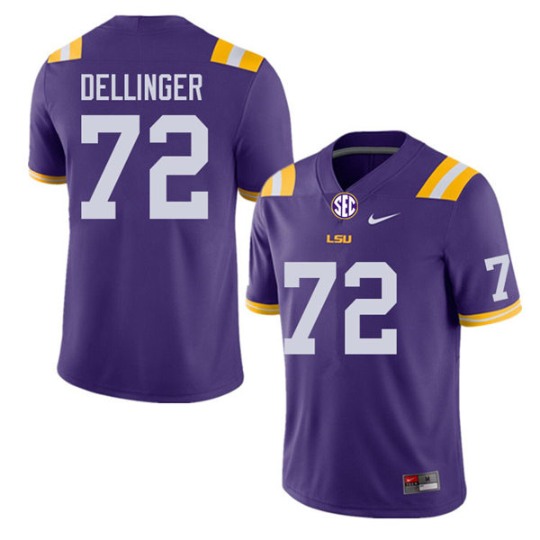 Mens Youth LSU Tigers #72 Garrett Dellinger College Football Game Jersey Purple1