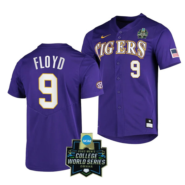 Mens Youth LSU Tigers #9 Ty Floyd Purple 2023 College Baseball World Series Jersey