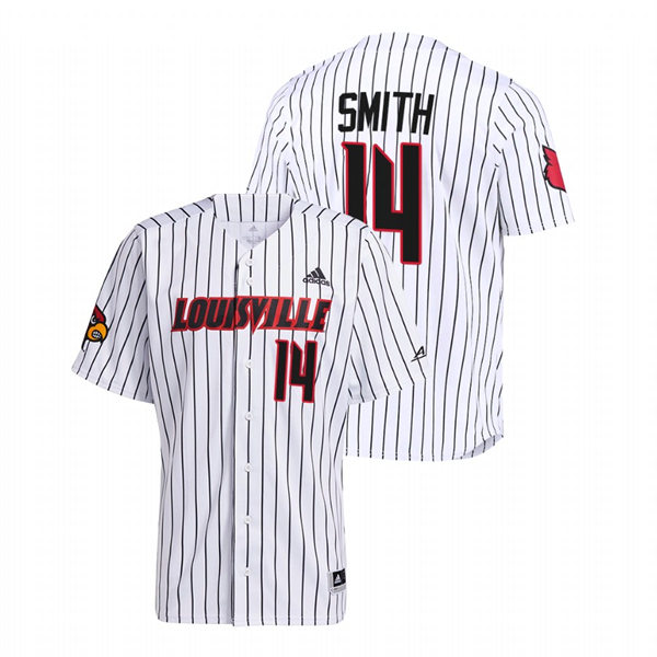 Mens Youth Louisville Cardinals #14 Noah Smith White Pinstripe College Baseball Game Jersey 