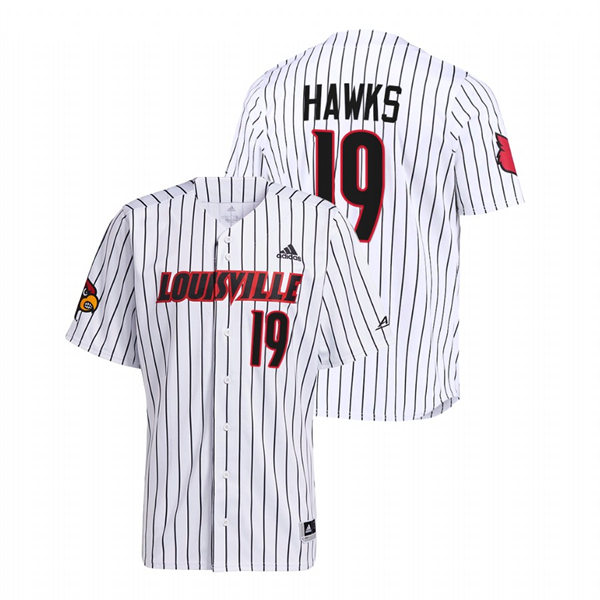 Mens Youth Louisville Cardinals #19 Ryan Hawks White Pinstripe College Baseball Game Jersey 