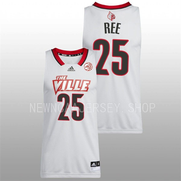 Mens Youth Louisville Cardinals #25 Devin Ree Light Grey 2022-23 Basketball THE VILLE Jersey 
