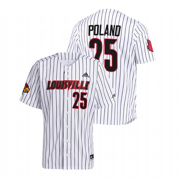 Mens Youth Louisville Cardinals #25 Jared Poland White Pinstripe College Baseball Game Jersey 