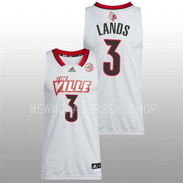 Mens Youth Louisville Cardinals #3 Kamari Lands Light Grey 2022-23 Basketball THE VILLE Jersey 