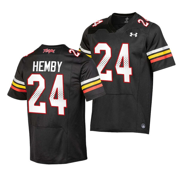 Mens Youth Maryland Terrapins #24 Roman Hemby 2023 Black Football Game Jersey