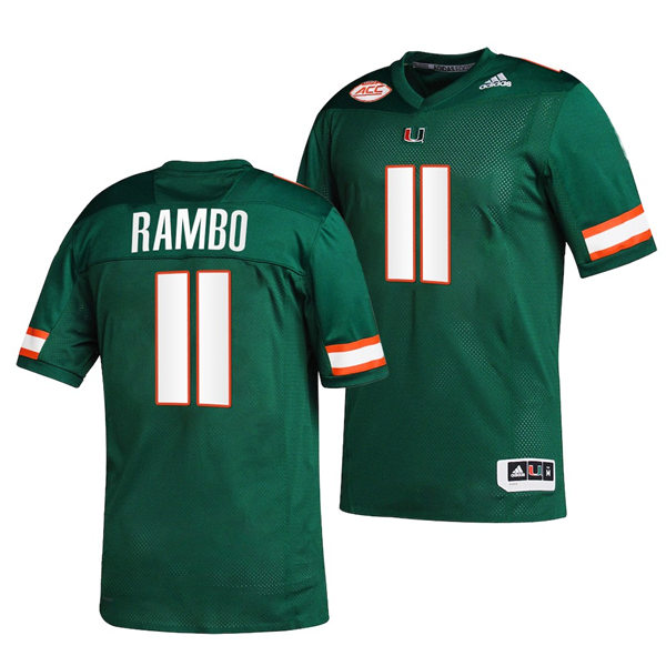Mens Youth Miami Hurricanes #11 Charleston Rambo Adidas Green College football Game Jersey