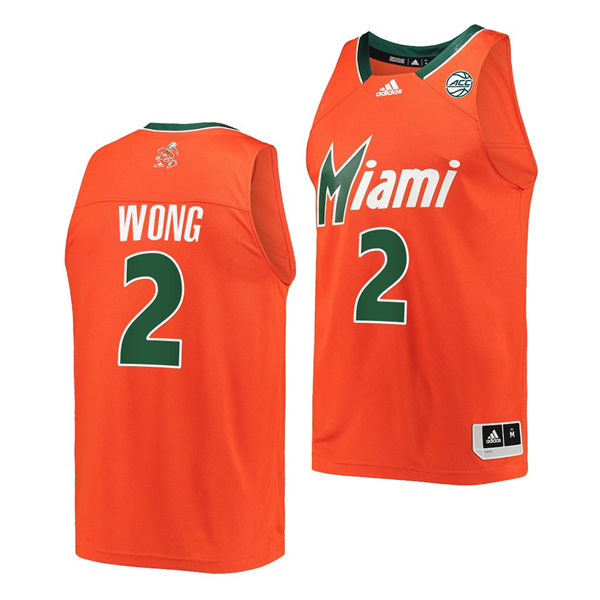 Mens Youth Miami Hurricanes #2 Isaiah Wong Orange 2021 Reverse Retro Basketball Jersey