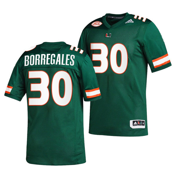 Mens Youth Miami Hurricanes #30 Andres Borregales Adidas Green College football Game Jerse