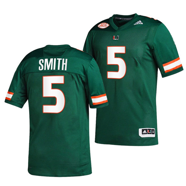Mens Youth Miami Hurricanes #5 Key'Shawn Smith Adidas Green College football Game Jersey