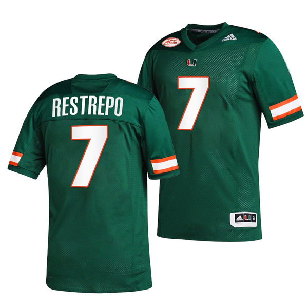 Mens Youth Miami Hurricanes #7 Xavier Restrepo Adidas Green College football Game Jerse
