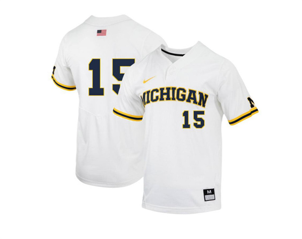 Mens Youth Michigan Wolverines #15 Clark Elliott Nike 2022 White two-Button Pullover College Baseball