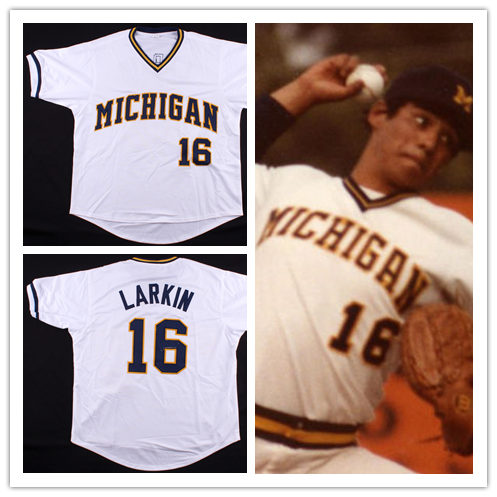 Mens Youth Michigan Wolverines #16 Barry Larkin 1983-85 GAME White Pullover Baseball Limited Jersey