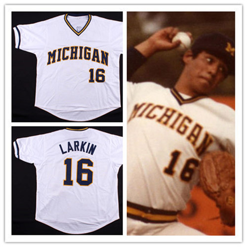 Mens Youth Michigan Wolverines #16 Barry Larkin 1983-85 GAME White Pullover Baseball Limited Jerseys