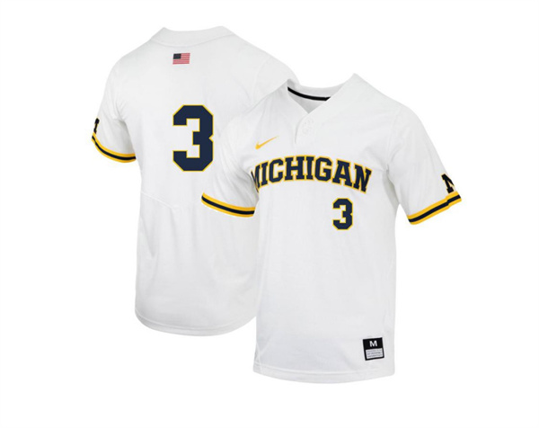 Mens Youth Michigan Wolverines #3 Ted Burton Nike 2022 White two-Button Pullover College Baseball Game Jersey