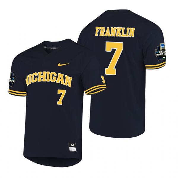 Mens Youth Michigan Wolverines #7 Jesse Franklin 2019 NCAA Baseball College World Series Jersey Navy two-Button Pullover