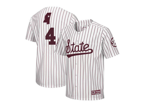 Mens Youth Mississippi State Bulldogs #4 RJ Yeager Adidas White Pinstripe State College Baseball Game Jersey