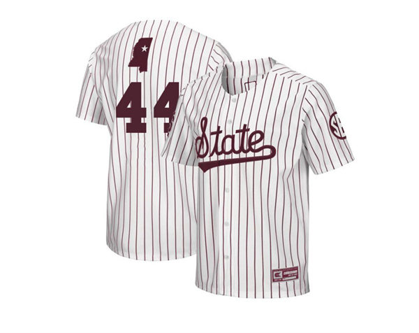 Mens Youth Mississippi State Bulldogs #44 Hunter Hines Adidas White Pinstripe State College Baseball Game Jersey