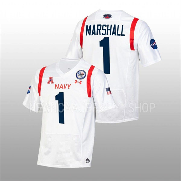 Mens Youth Navy Midshipmen #1 John Marshall 2022 White astronaut-themed alternate Football Jersey 