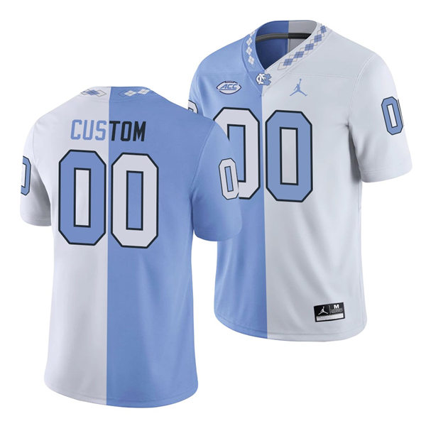 Mens Youth North Carolina Tar Heels Custom Blue White Split Edition College Football Jersey