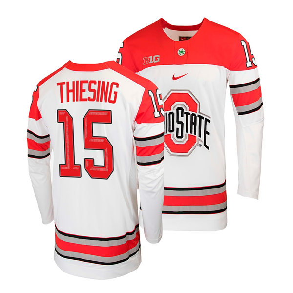 Mens Youth Ohio State Buckeyes #15 Cam Thiesing Nike White College Hockey Game Jersey