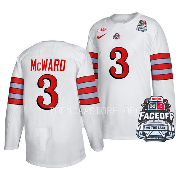 Mens Youth Ohio State Buckeyes #3 Cole McWard Nike White FACEOFF ON THE LAKE UNIFORM Hockey Jersey