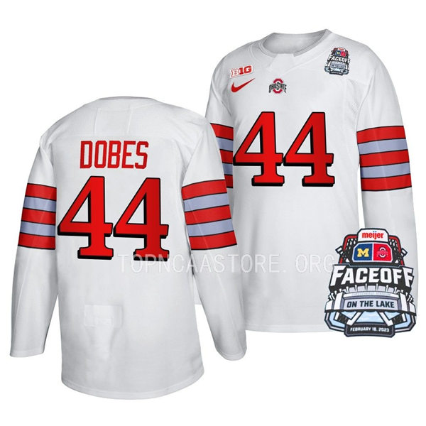 Mens Youth Ohio State Buckeyes #44 Jakub Dobes Nike White FACEOFF ON THE LAKE UNIFORM Hockey Jersey