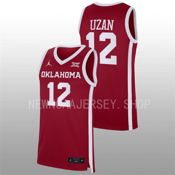 Mens Youth Oklahoma Sooners #12 Milos Uzan 2022-23 College Basketball Game Jersey Crimson 