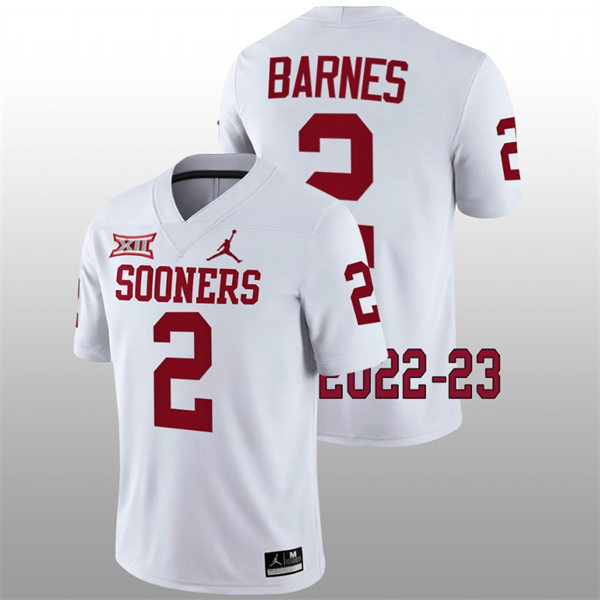 Mens Youth Oklahoma Sooners #2 Jovantae Barnes 2022 White College Football Game Jersey