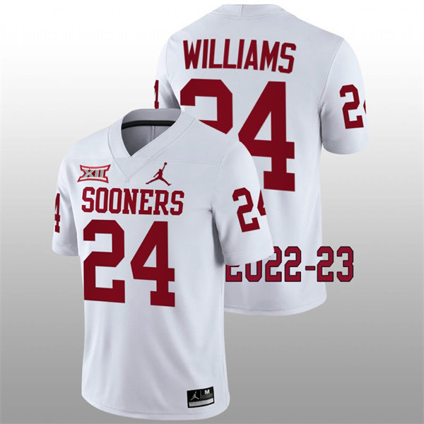 Mens Youth Oklahoma Sooners #24 Gentry Williams 2022 White College Football Game Jersey