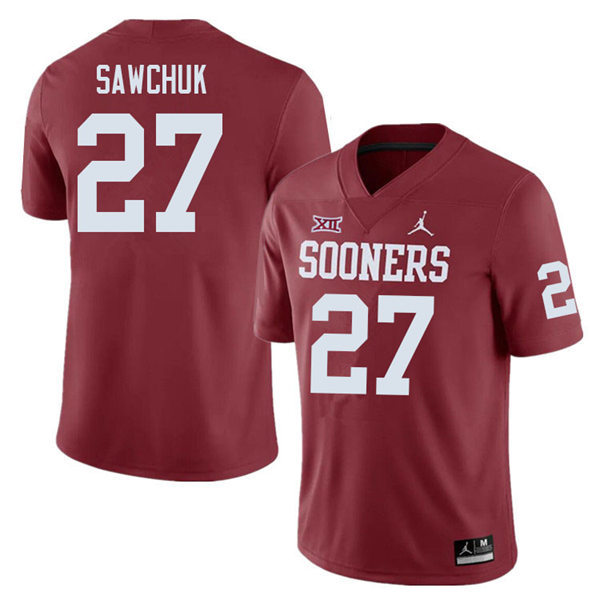 Mens Youth Oklahoma Sooners #27 Gavin Sawchuk 2022 Crimson College Football Game Jersey