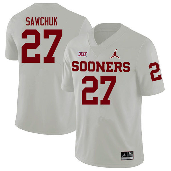 Mens Youth Oklahoma Sooners #27 Gavin Sawchuk 2022 White College Football Game Jersey