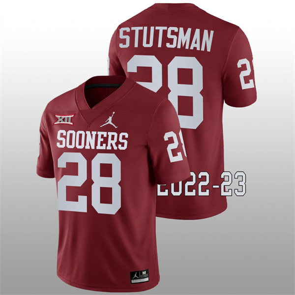 Mens Youth Oklahoma Sooners #28 Danny Stutsman 2022 Crimson College Football Game Jersey