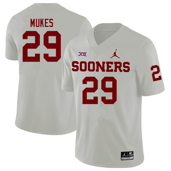 Mens Youth Oklahoma Sooners #29 Jordan Mukes 2022 White College Football Game Jersey