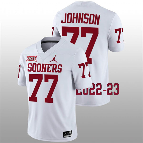 Mens Youth Oklahoma Sooners #77 Jeffery Johnson 2022 White College Football Game Jersey