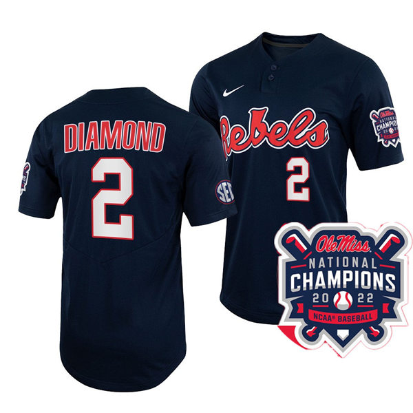 Mens Youth Ole Miss Rebels #2 Derek Diamond Navy 2022 College Baseball World Series Champions Jersey