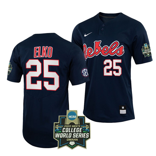 Mens Youth Ole Miss Rebels #25 Tim Elko Navy 2022 College Baseball World Series Champions Jersey