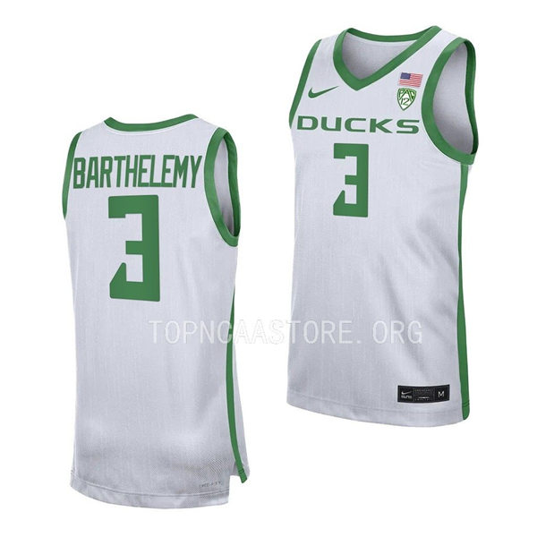 Mens Youth Oregon Ducks #3 Keeshawn Barthelemy Nike White College Basketball Game Jersey 