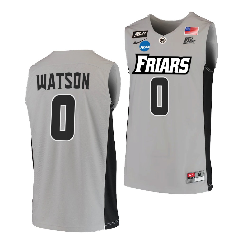 Mens Youth Providence Friars #0 Nate Watson Grey 2021-22 College Basketball Game Jersey