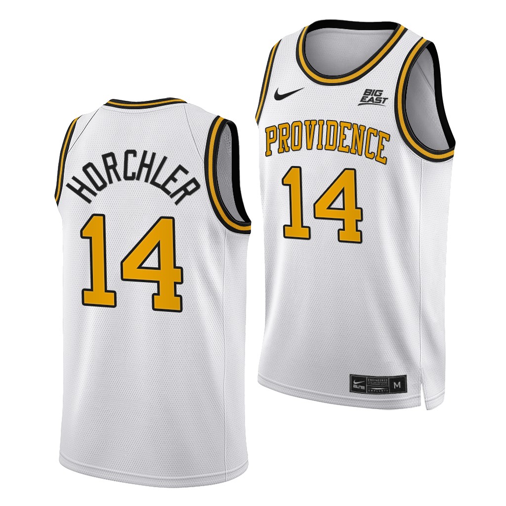 Mens Youth Providence Friars #14 Noah Horchler White Gold 2021 Retro College Basketball Jersey