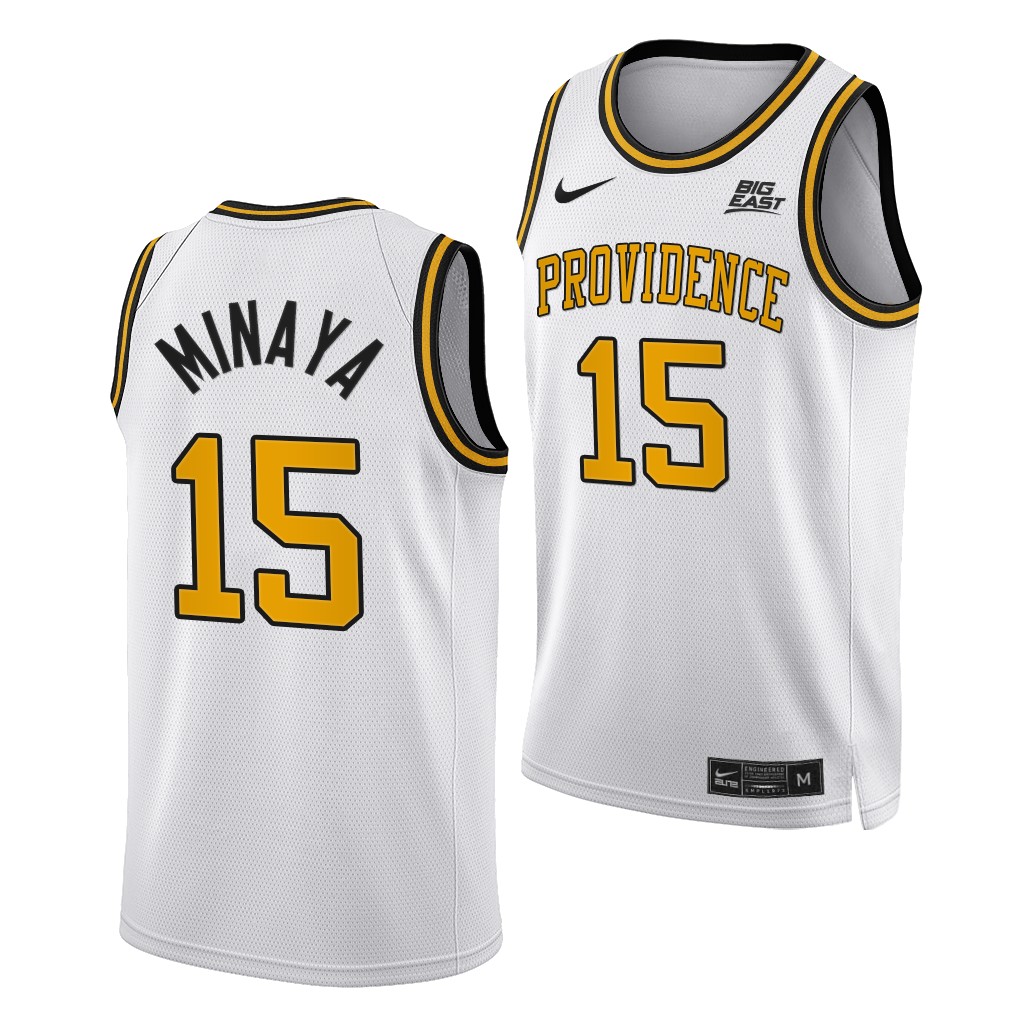 Mens Youth Providence Friars #15 Justin Minaya White Gold 2021 Retro College Basketball Jersey