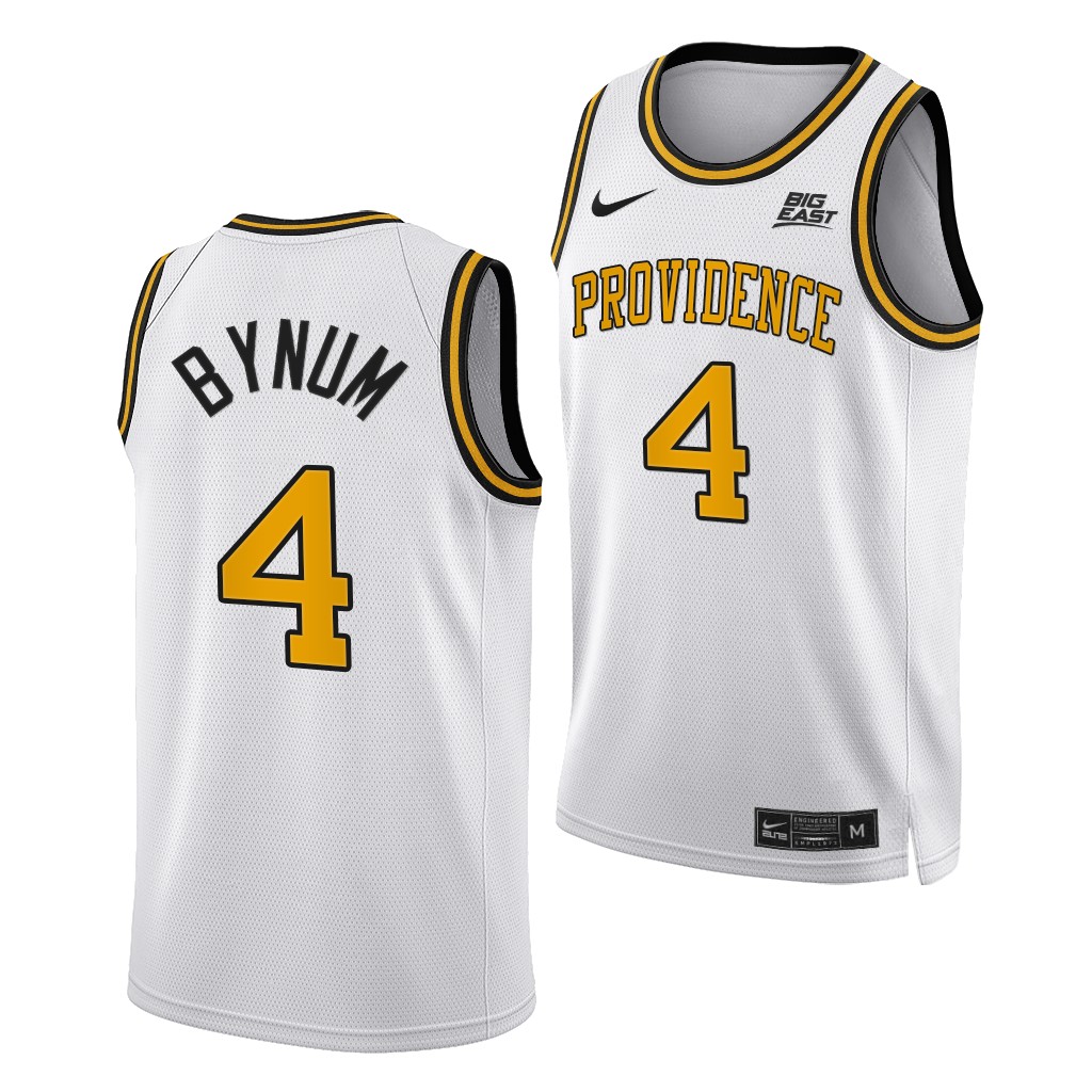 Mens Youth Providence Friars #4 Jared Bynum White Gold 2021 Retro College Basketball Jersey