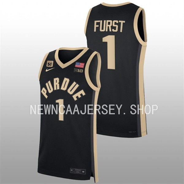 Mens Youth Purdue Boilermakers #1 Caleb Furst 2022-23 Black College Basketball Game Jersey 