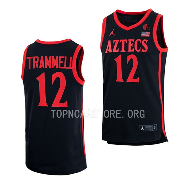 Mens Youth San Diego State Aztecs #12 Darrion Trammell 2022-23 Black College Basketball Game Jersey 