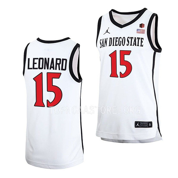 Mens Youth San Diego State Aztecs #15 Kawhi Leonard 2022-23 White College Basketball Game Jersey 