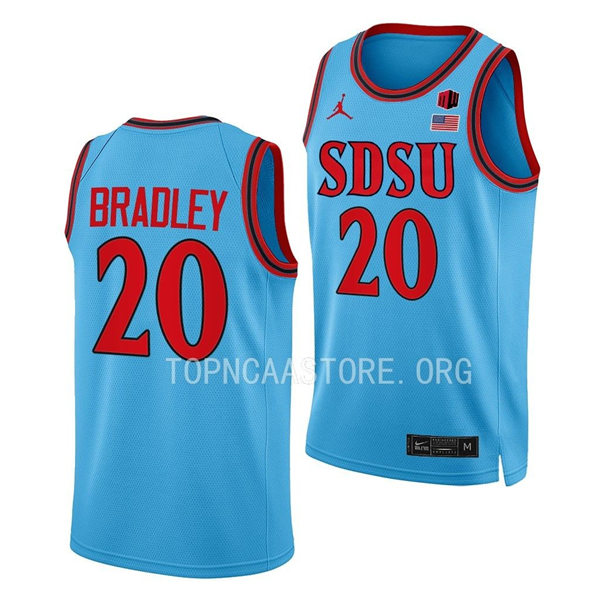 Mens Youth San Diego State Aztecs #20 Matt Bradley 2022-23 Blue Alternate College Basketball Game 