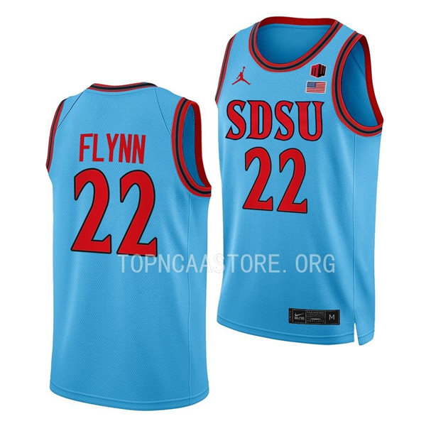 Mens Youth San Diego State Aztecs #22 Malachi Flynn 022-23 Blue Alternate College Basketball Game Jersey 