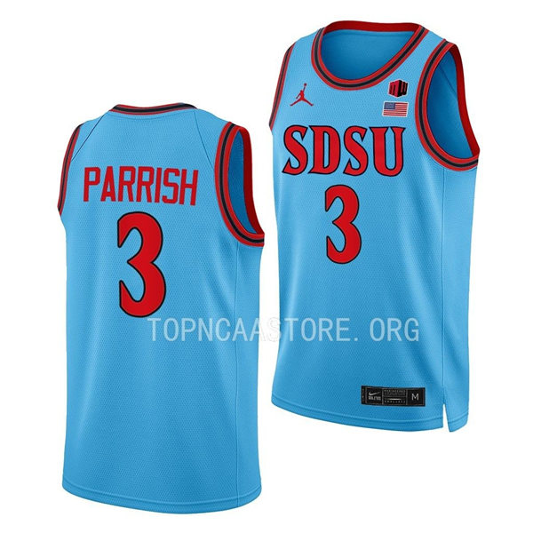 Mens Youth San Diego State Aztecs #3 Micah Parrish 022-23 Blue Alternate College Basketball Game Jersey 
