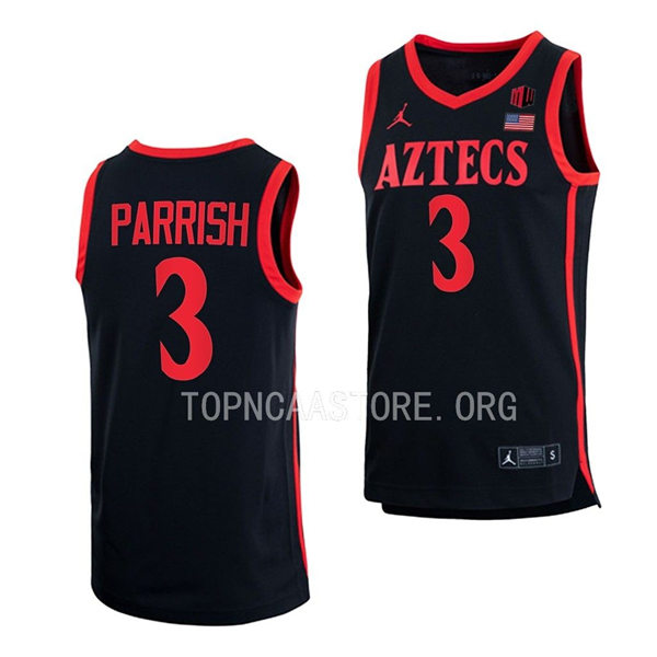 Mens Youth San Diego State Aztecs #3 Micah Parrish 2022-23 Black College Basketball Game Jersey 